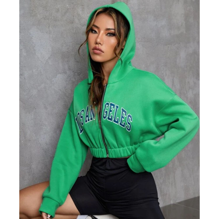 Women's Zip Up Short Drawstring Hoodie
