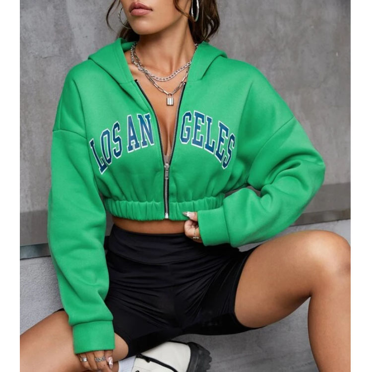 Women's Zip Up Short Drawstring Hoodie