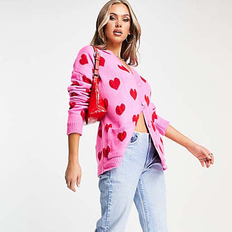 Women's Knitted Heart-Shaped Cardigan Sweater