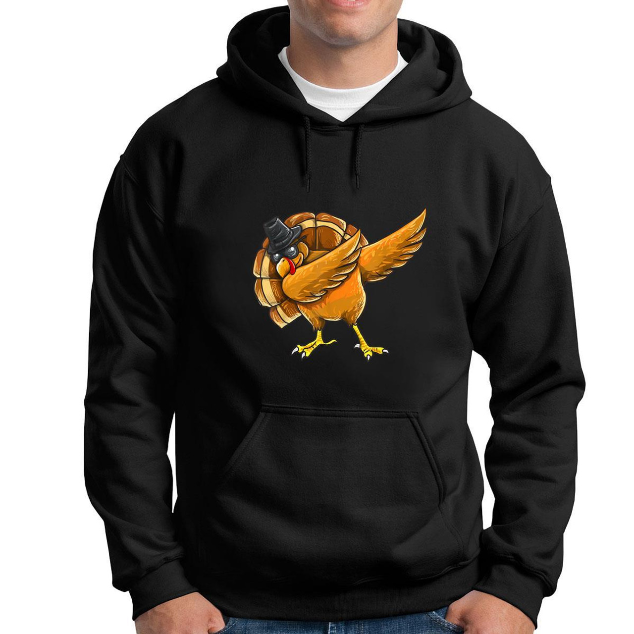 Men Printed Black Hoodie Thanksgiving
