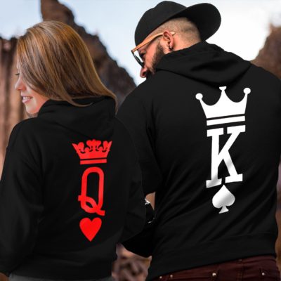 Valentine Day Print King Queen Hoodie