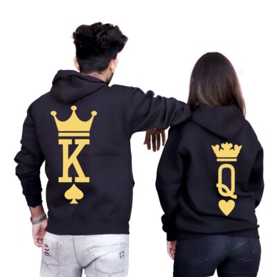 Valentine Day Print King Queen Hoodie