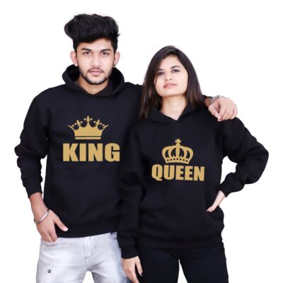 Valentine Day Print King Queen Hoodie