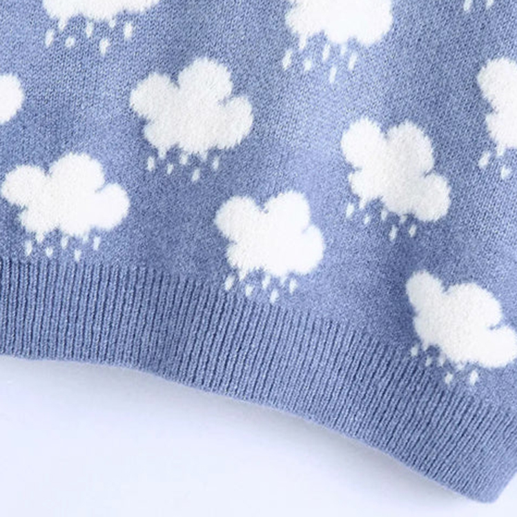 Vest Vintage V Neck Cloud Pattern Sweater