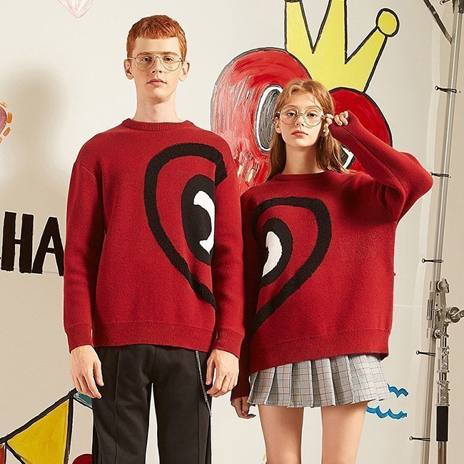 Valentine's Day Red Heart Jacquard Couple's Sweater