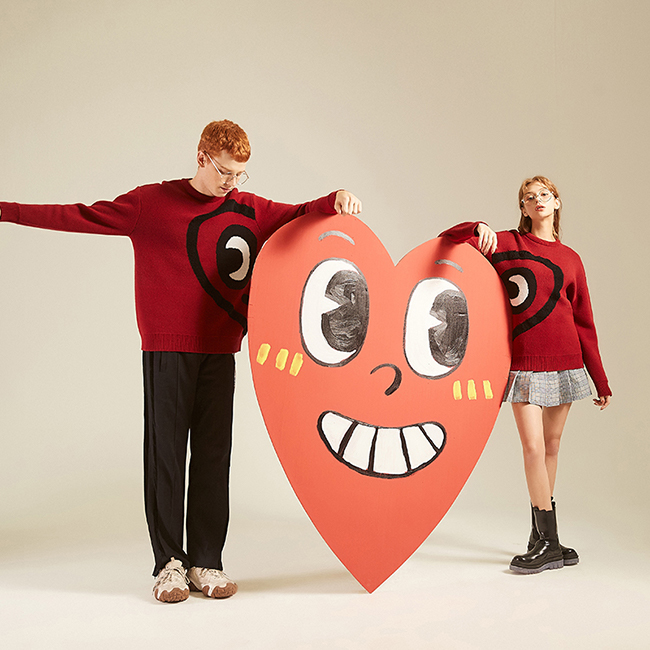 Valentine's Day Red Heart Jacquard Couple's Sweater