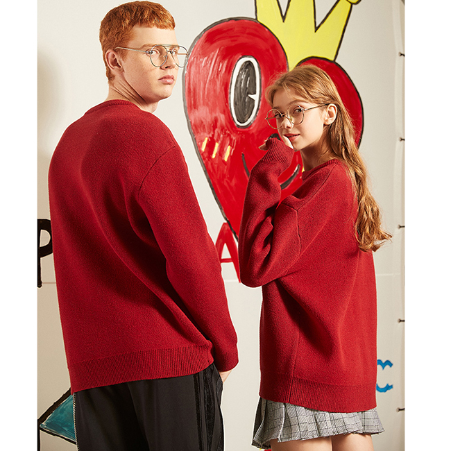 Valentine's Day Red Heart Jacquard Couple's Sweater