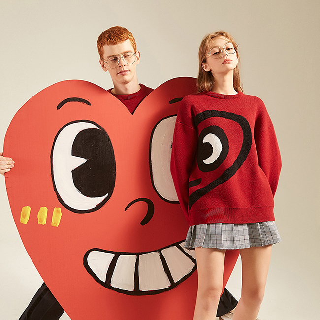 Valentine's Day Red Heart Jacquard Couple's Sweater