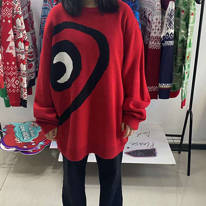 Valentine's Day Red Heart Jacquard Round Neck Sweater