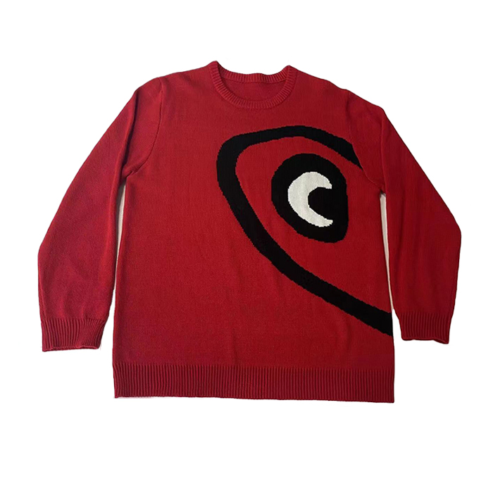 Valentine's Day Red Heart Jacquard Round Neck Sweater