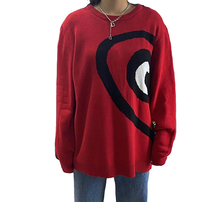 Valentine's Day Red Heart Jacquard Round Neck Sweater