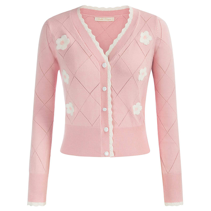 Customized Women's V-neck Button Down Embroidery Cropped Cardigan Sweater Coat