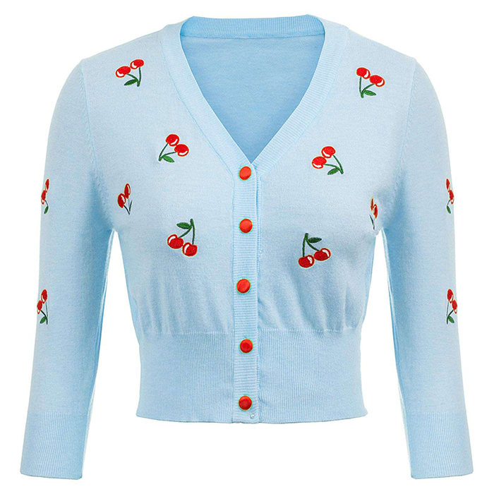 Customized Women's V-neck Button Down Embroidery Cropped Cardigan Sweater Coat