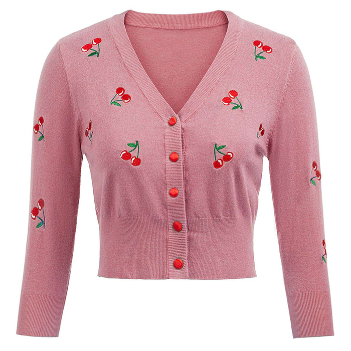 Customized Women's V-neck Button Down Embroidery Cropped Cardigan Sweater Coat