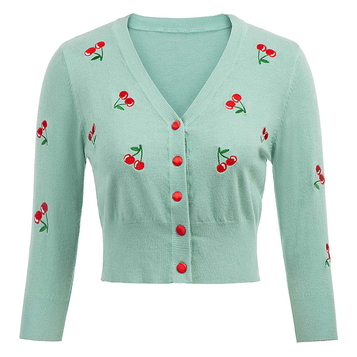 Customized Women's V-neck Button Down Embroidery Cropped Cardigan Sweater Coat