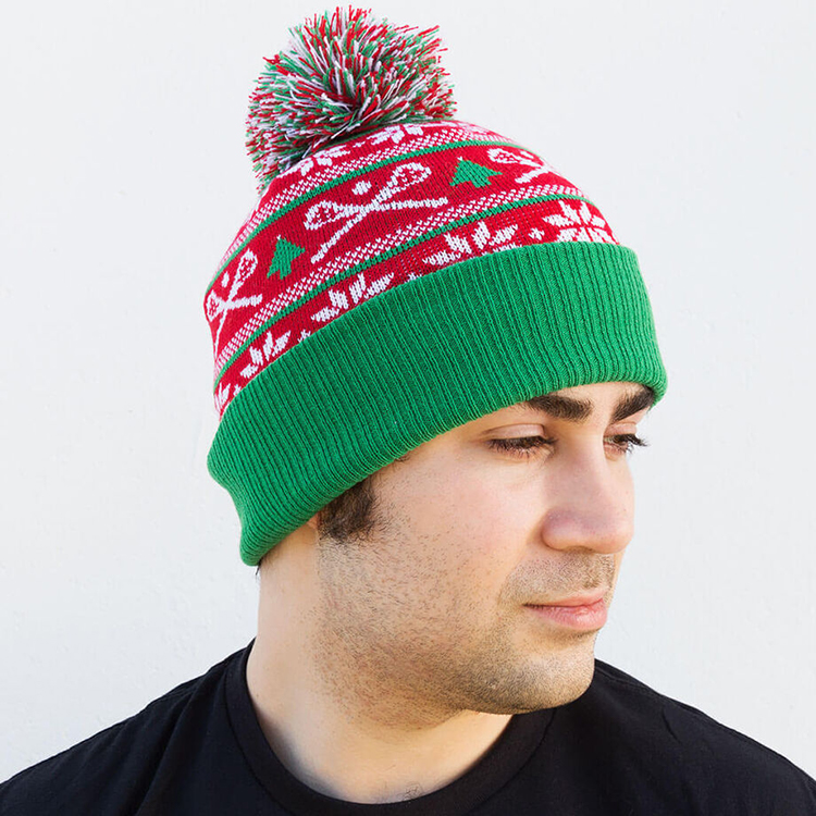 Christmas Knitted Hat With Snowflake Pattern