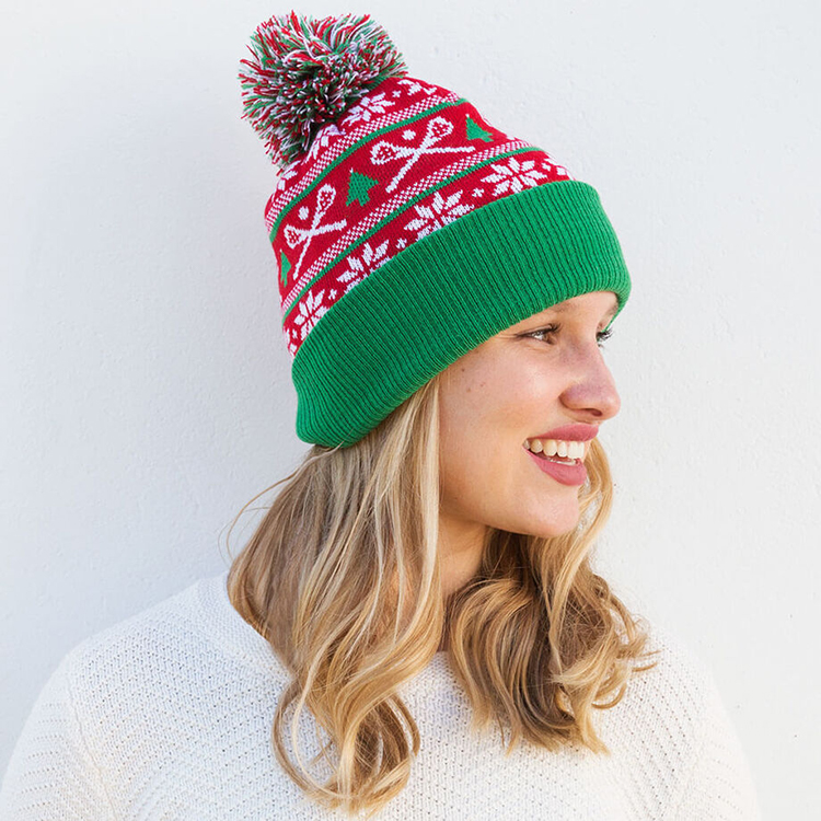 Christmas Knitted Hat With Snowflake Pattern