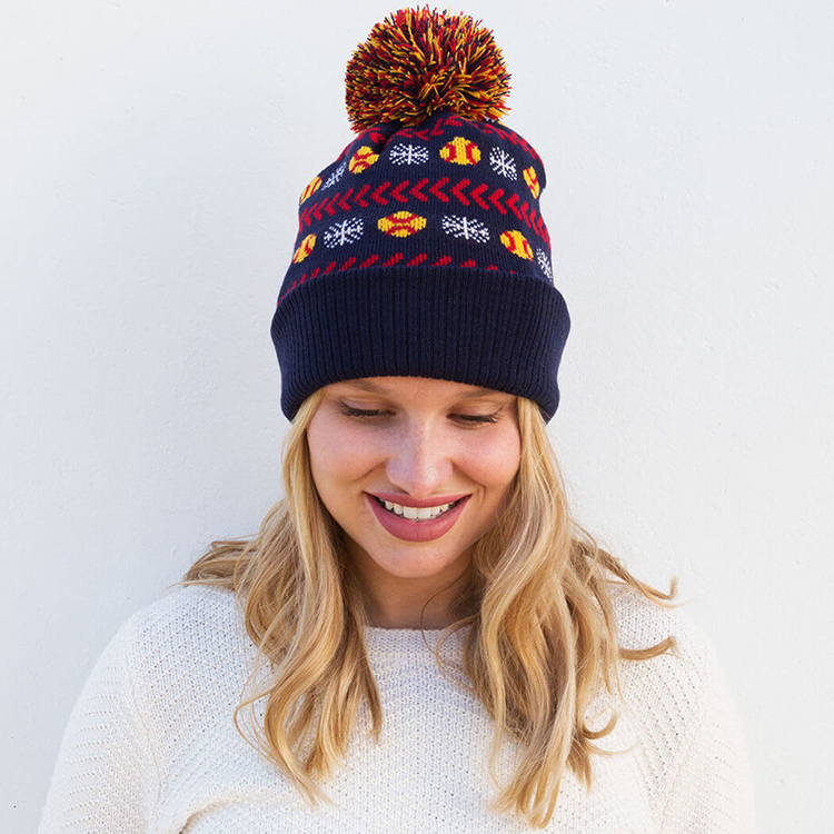 Ladies Blue Ribbed Santa Hat