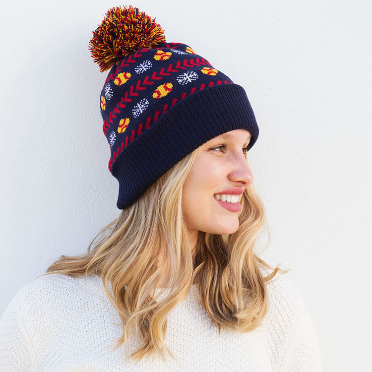 Ladies Blue Ribbed Santa Hat