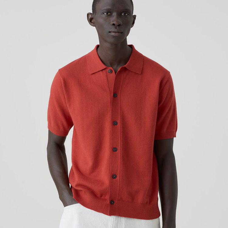 Cashmere Polo Collar Ribbed Cardigan