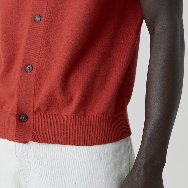 Cashmere Polo Collar Ribbed Cardigan