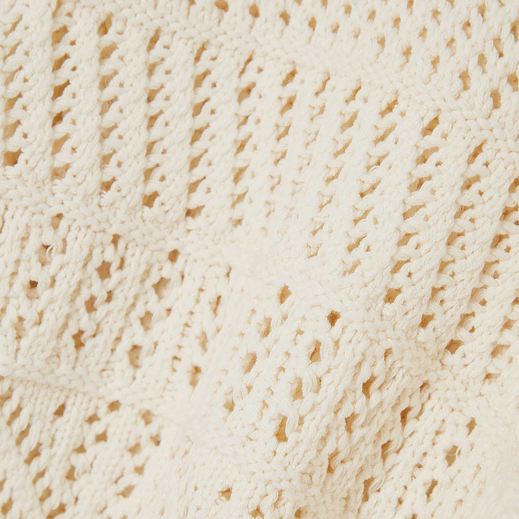 Ivory Crochet-knit Cotton Women Summer Sweater