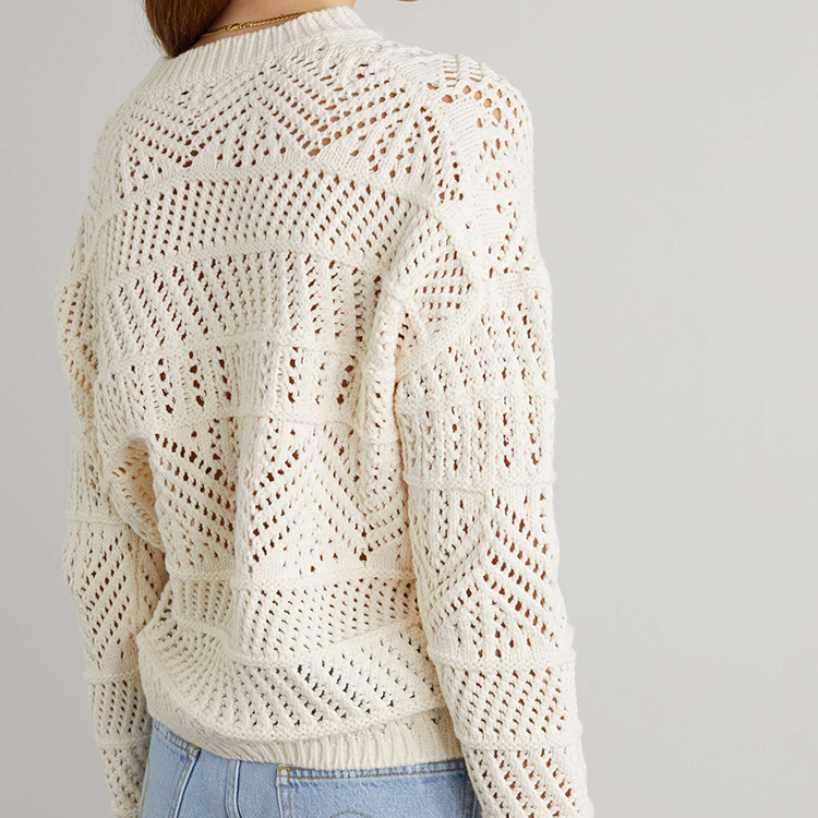 Ivory Crochet-knit Cotton Women Summer Sweater