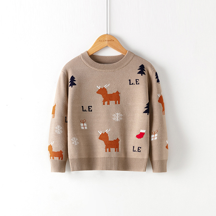 Children's Crewneck Snowflake Elk Christmas Jacquard Sweater