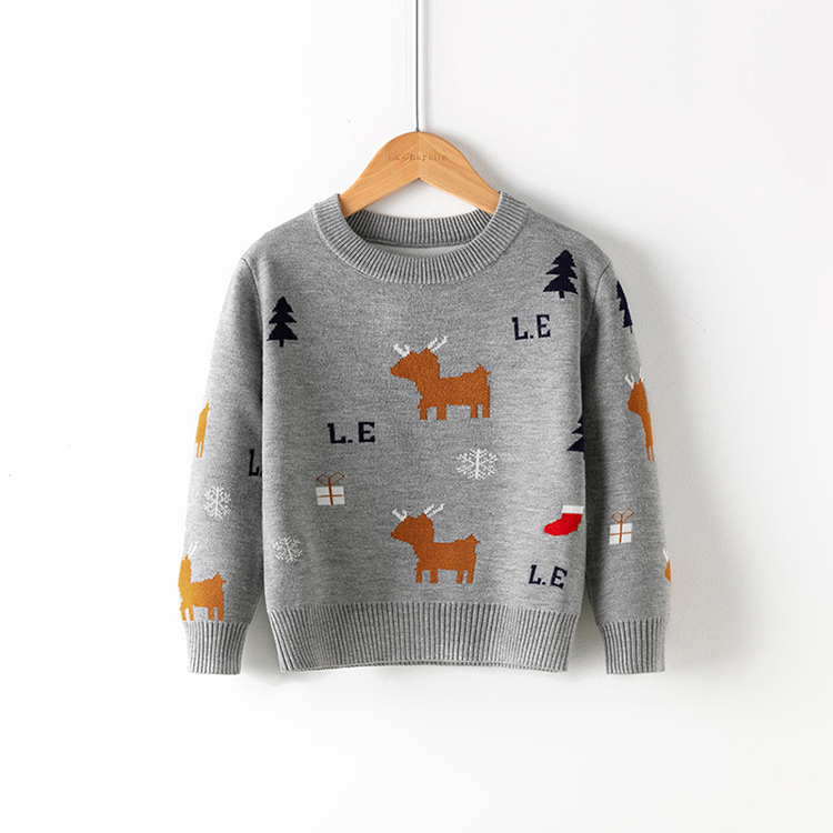 Children's Crewneck Snowflake Elk Christmas Jacquard Sweater