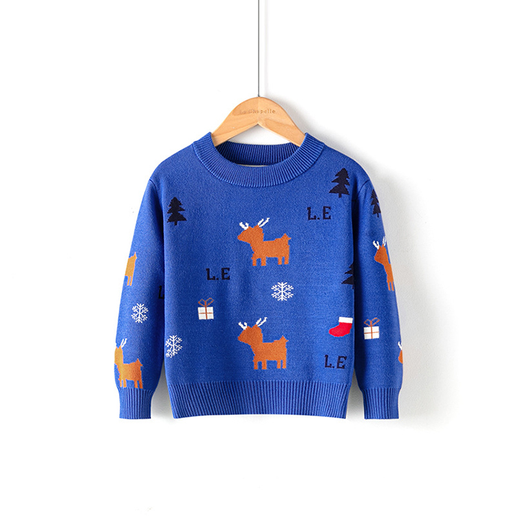 Children's Crewneck Snowflake Elk Christmas Jacquard Sweater