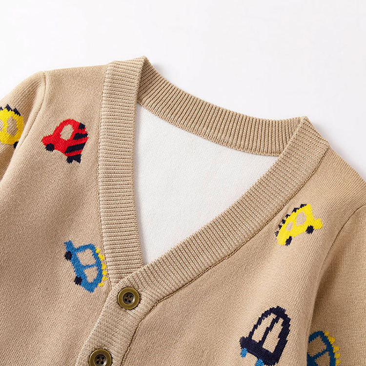 Children's Cartoon Car Pattern Jacquard Knitted Cardigan Sweater