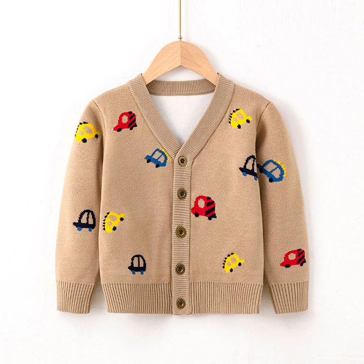 Children's Cartoon Car Pattern Jacquard Knitted Cardigan Sweater