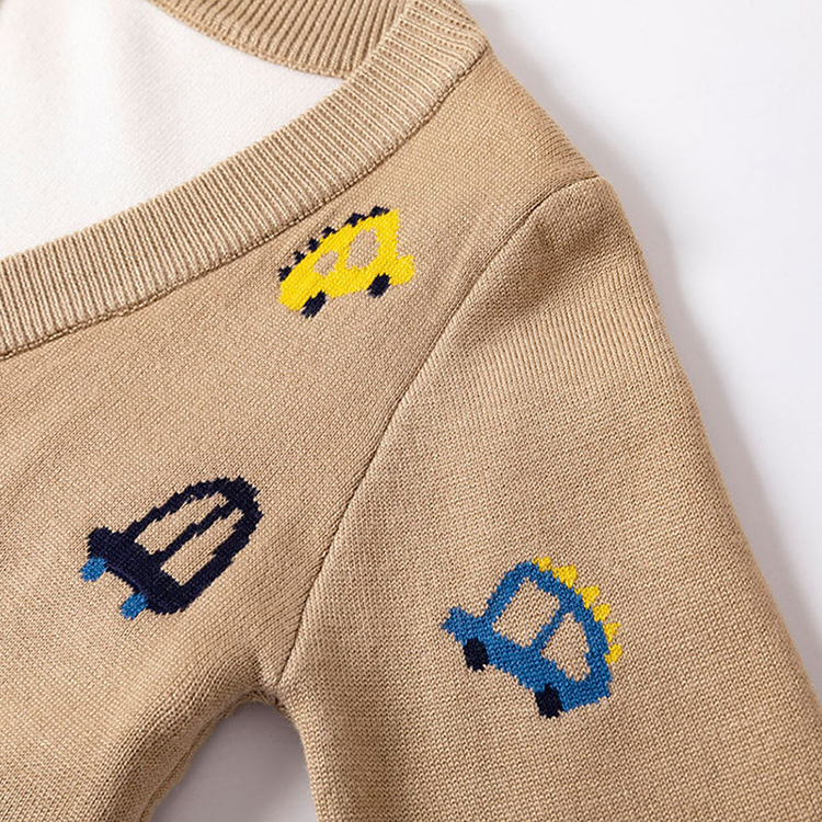 Children's Cartoon Car Pattern Jacquard Knitted Cardigan Sweater