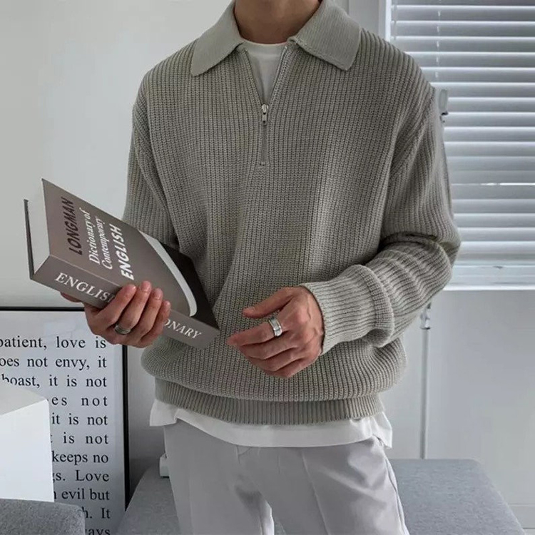 Men Zip Half Warm Knit Spring Sweater