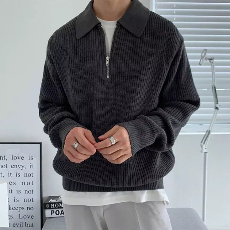 Men Zip Half Warm Knit Spring Sweater
