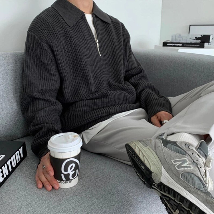 Men Zip Half Warm Knit Spring Sweater