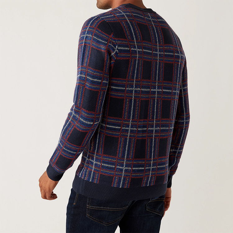 Men Round Neck Square Jacquard Christmas Jumper
