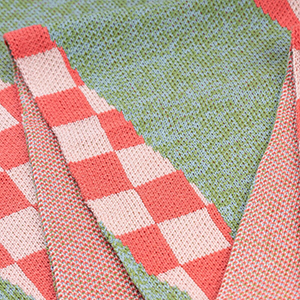 Knitted Green Pink Checkerboard Scarf