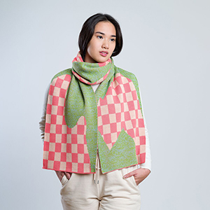 Knitted Green Pink Checkerboard Scarf