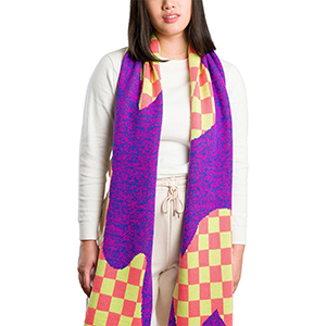 Winter Knitted Purple Checkered Scarf