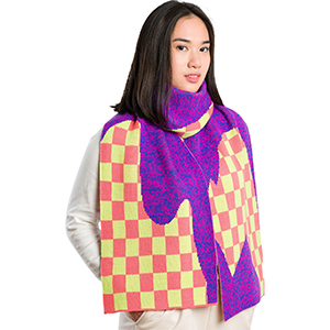 Winter Knitted Purple Checkered Scarf