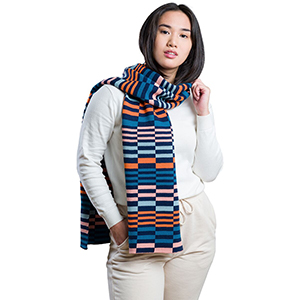 Dark Blue Striped Knitted Scarf