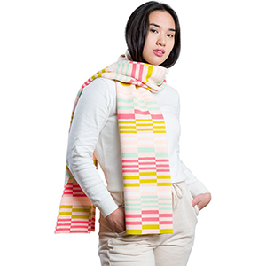 Pink Wool Knitted Striped Scarf