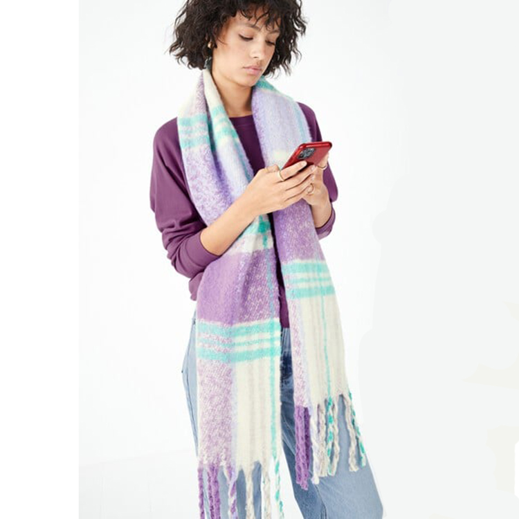 Chequered Scarf With Light Purple Cashmere