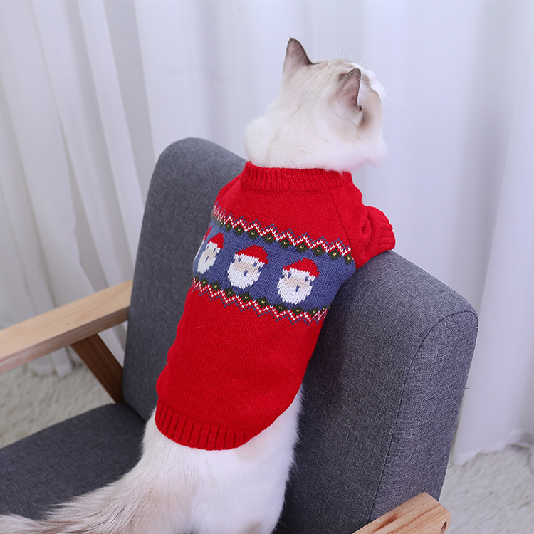 Red Knitted Christmas Santa Cat Sweater