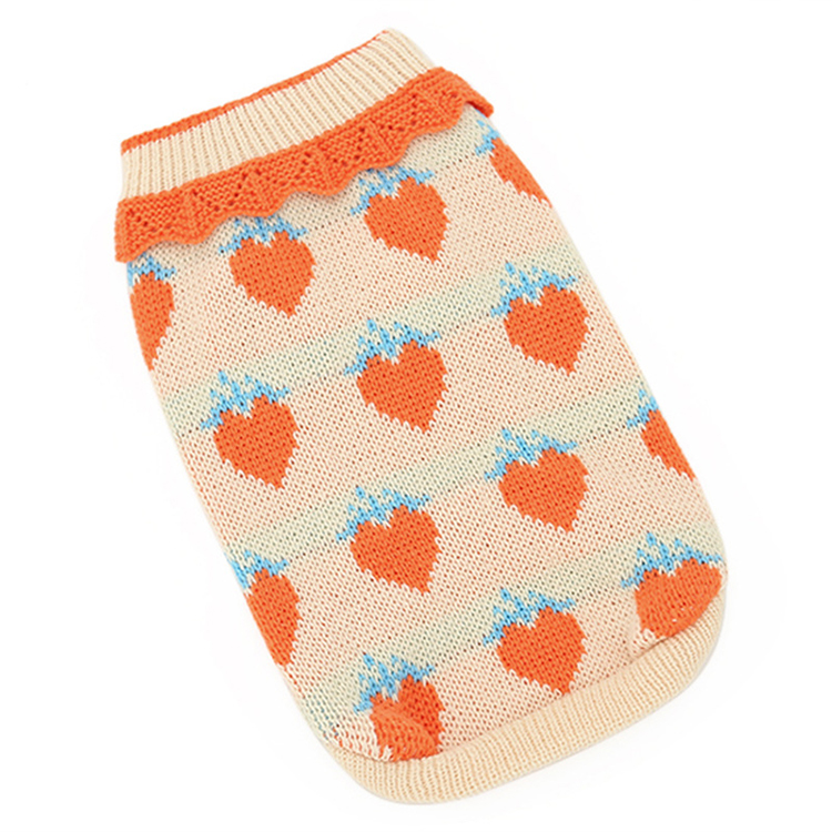 Autumn Strawberry Pattern Cat Knitted Sweater
