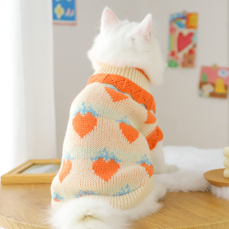 Autumn Strawberry Pattern Cat Knitted Sweater