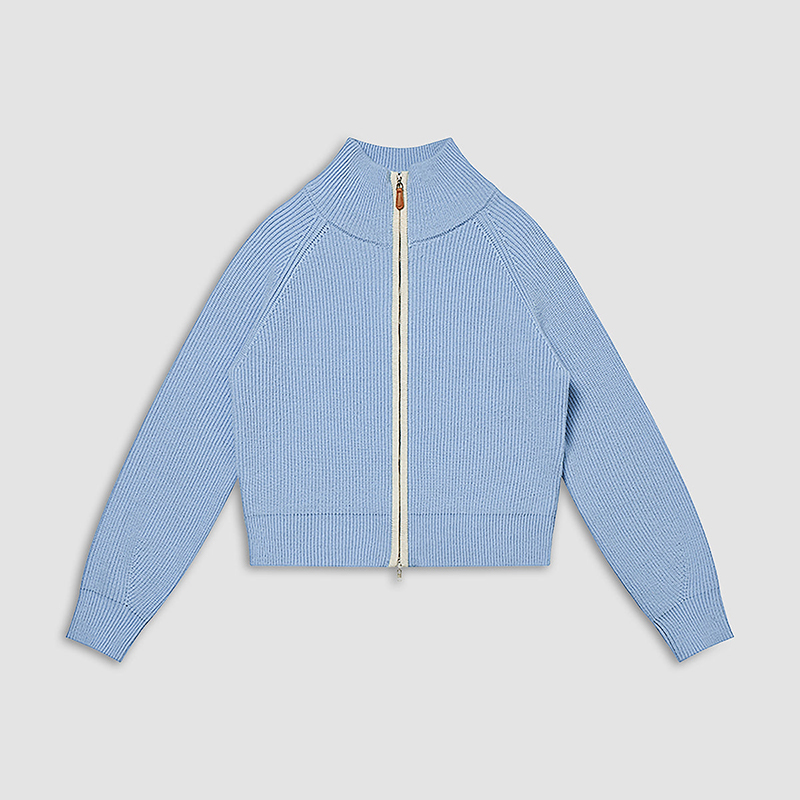 Green Zip Women Knitted Spring Sweater