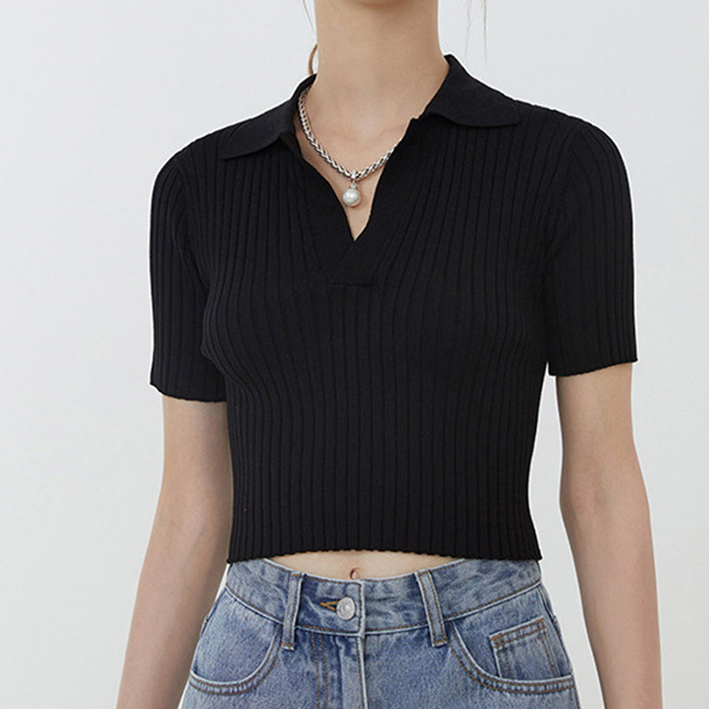 Women V-neck Short Top Summer Sweater
